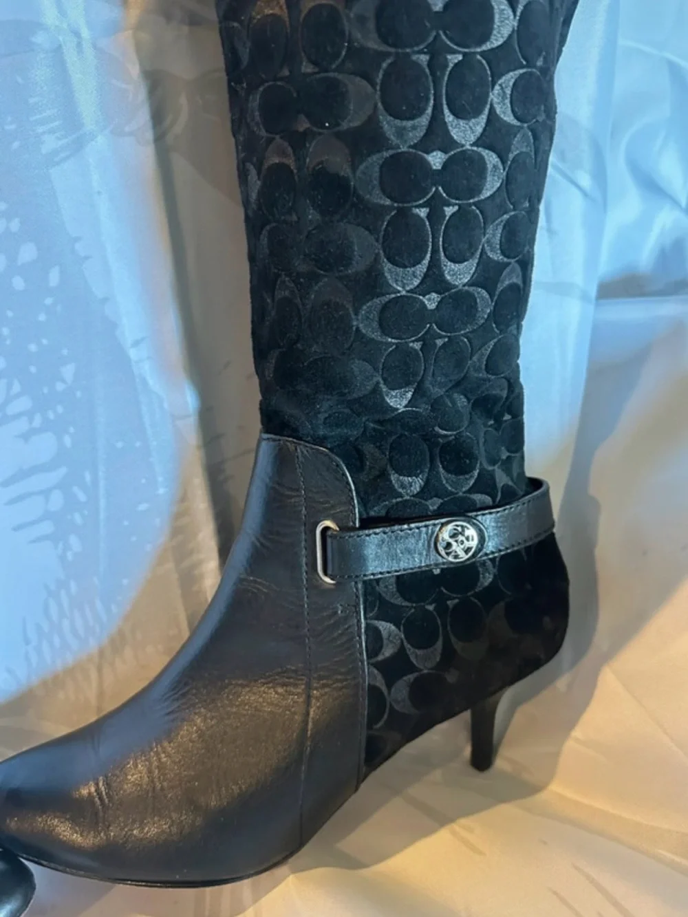 Coach Black Signature Suede & Leather Knee Boots